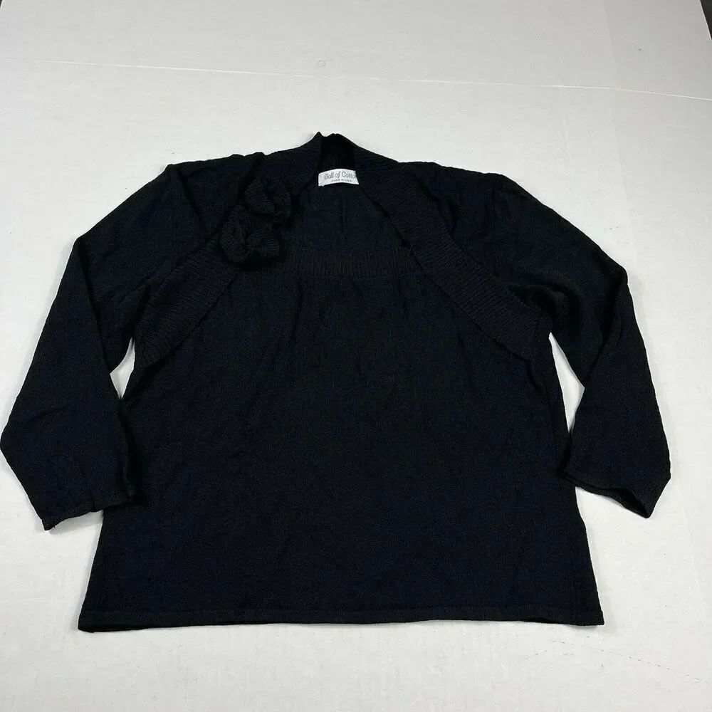Ball of Cotton Waist Length Sweater Black 3/4 Sleeve Shawl Collar XL Made In USA